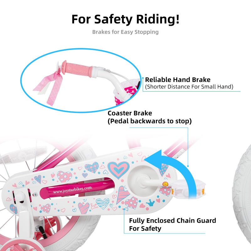 JOYSTAR 12 Inch Girls Bike Toddler Bike for 2 3 4 Years Old Girl 12" Kids Bikes for Ages 2-4 yr with Training Wheels and Basket Children's Bicycle in Fuchsia - Image 3